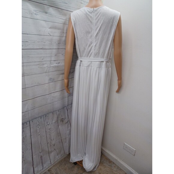 Ashley Stewart White Sleeveless Tie Waist Pleated Wide Leg Jumpsuit 20W Chiffon - Picture 6 of 11